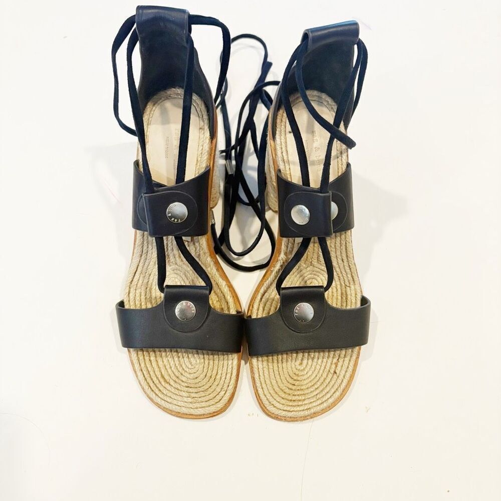 Rag & Bone Eden Sandal Navy Leather Raffia Lace Up $450 Size 38 - Picture 8 of 11